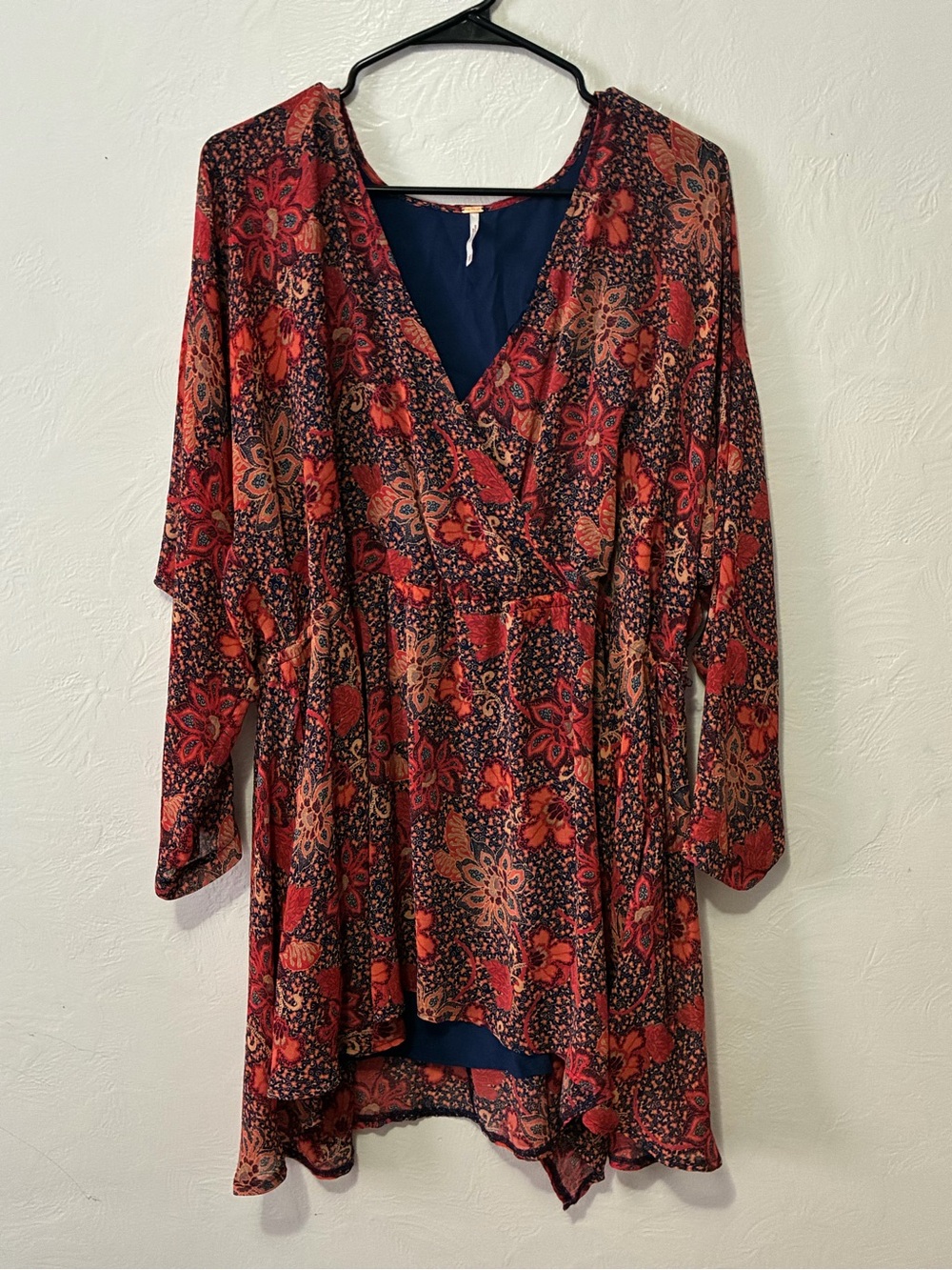 Free People Navy Dress with Red Floral Trim